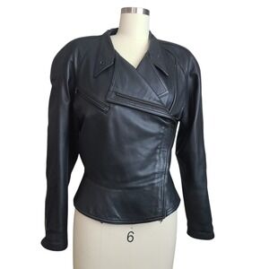 Vintage 80s North Beach Leather Michael Hoban Black Moto Jacket Womens Small 7/8